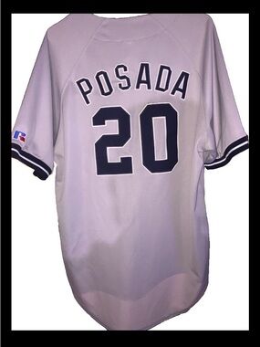 Vintage 90s Russell Athletic Jorge Posada Grey New York Yankees Jersey Sz XL Men